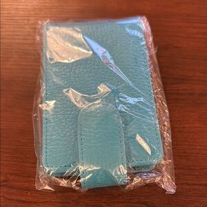 Blue Leather Lip Gloss Holder & Mirror